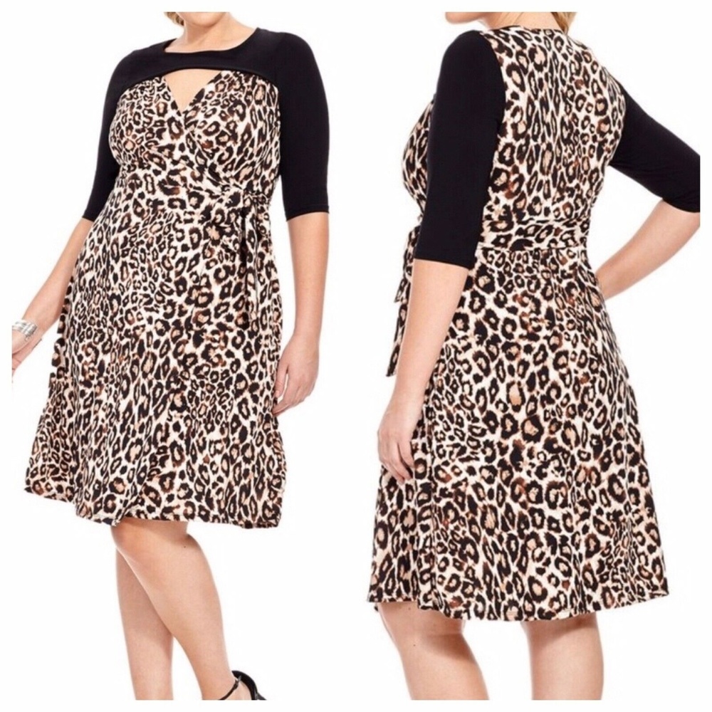 Kiyonna Leopard Print Stretch Wrap Dress 1X
